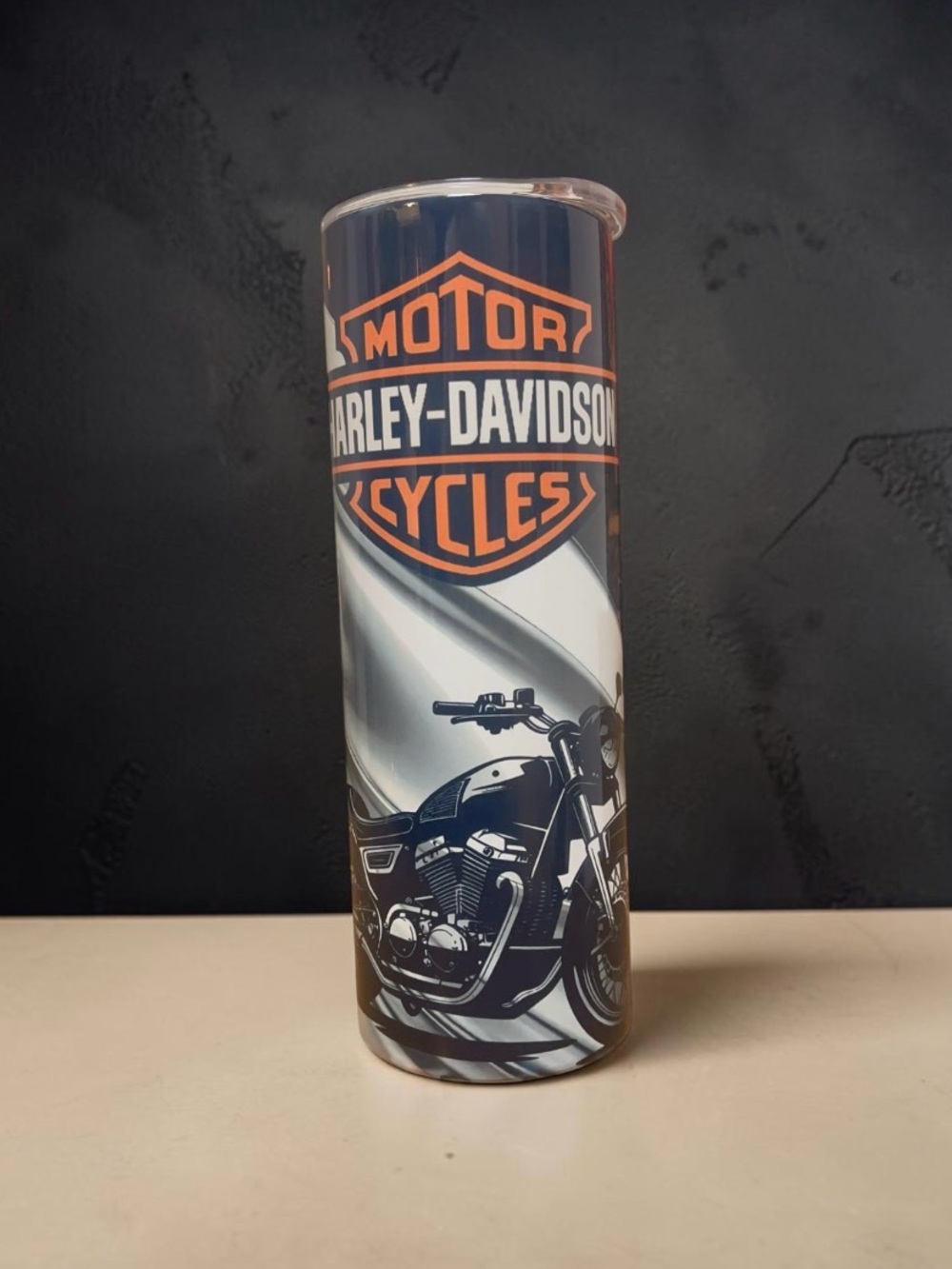 Harley-Davidson style Black and Orange Motorcycle 20 oz Travel Tumbler